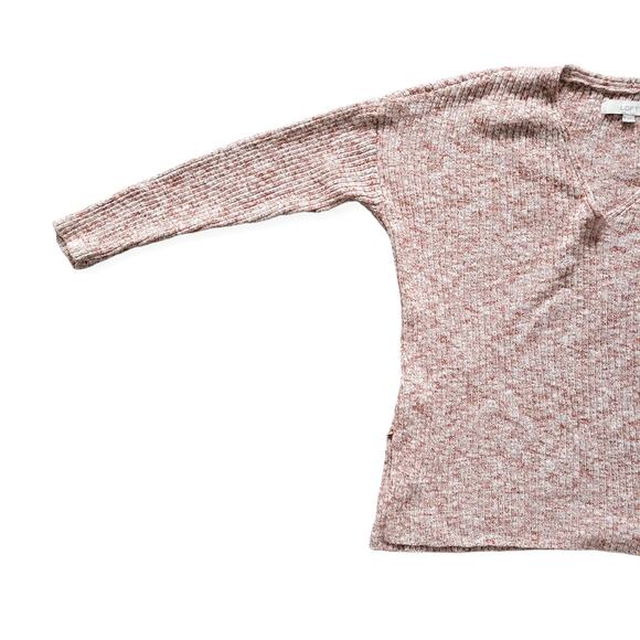 Loft Ribbed V-Neck Heathered Red Brick Tunic Sweater Women Sz M - Picture 4 of 6